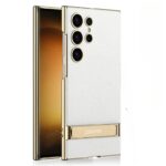 Samsung Galaxy S24 Ultra, S23 Ultra Electroplated Plain Leather Bracket With Preservation Shockproof Cover - Image 4