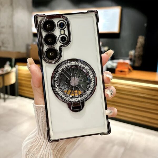 Samsung Galaxy S25 Ultra, S24 Ultra, S23 Ultra Luxury Clear Rotating Gyro Magnetic Stand Phone Case