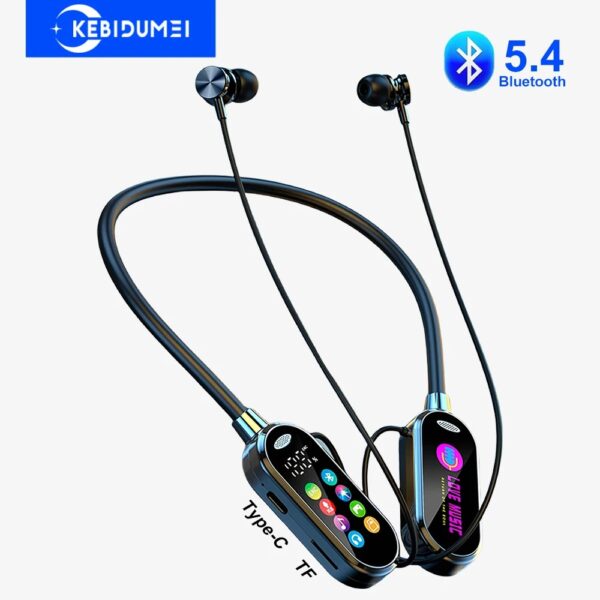 Neckband Headphones Wireless Headsets Color Screen Bluetooth 5.4 Earphones