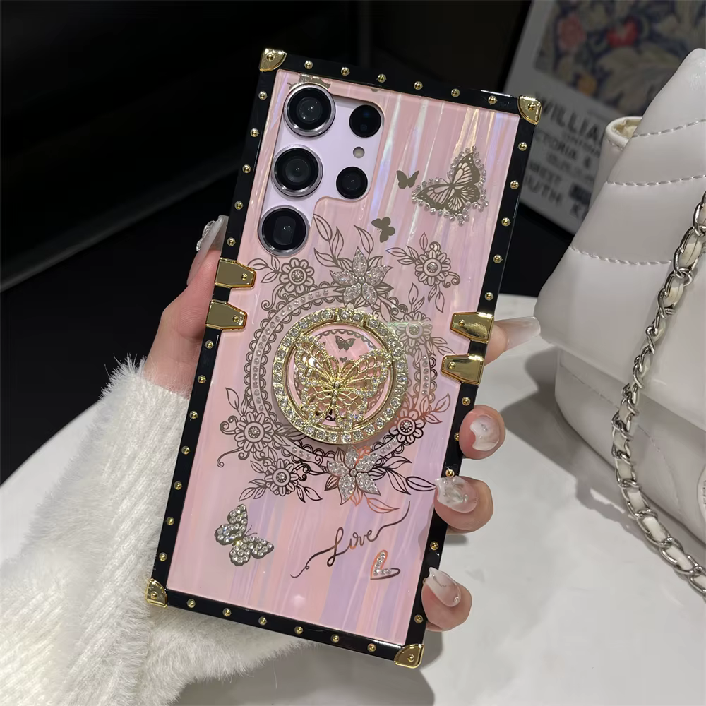 Samsung Galaxy S24 Ultra, S23 Ultra, S22 Ultra 3D Diamond Flower Butterfly Stand Phone Cover