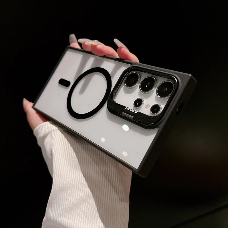 Samsung Galaxy S24 Ultra, S23 Ultra, S22 Ultra Magsafe Funda Stand Glass Lens And Luxury Magnetic Shockproof  Cover