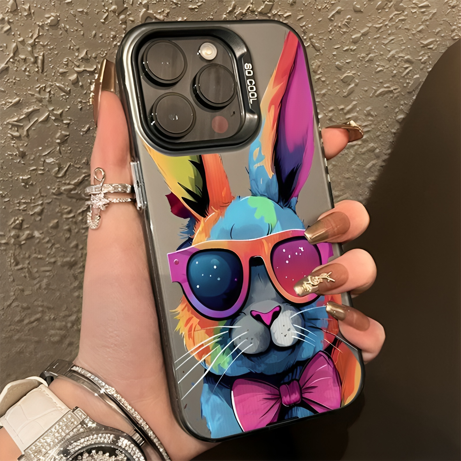 iPhone 14 Pro Max 3D Design Cute Graffiti Rabbit Shockproof Silicone Cool Luxury Back Cover - ছবি 3