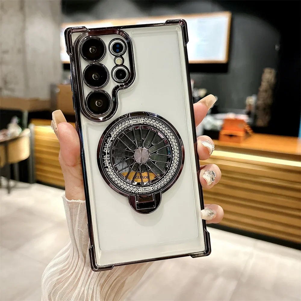 Samsung Galaxy S25 Ultra, S24 Ultra, S23 Ultra Luxury Clear Rotating Gyro Magnetic Stand Phone Case