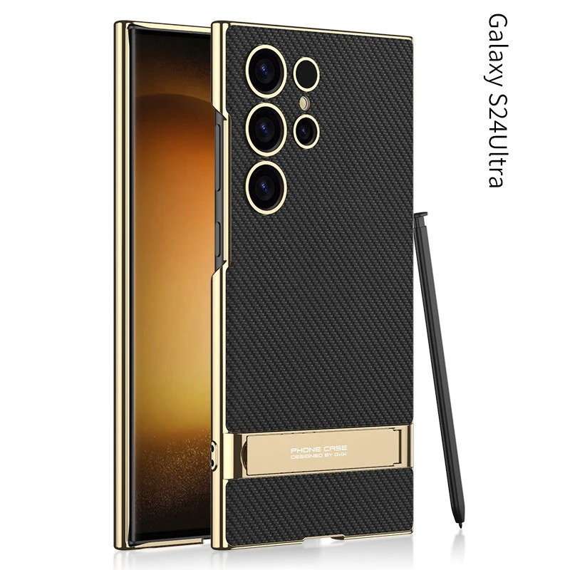 Samsung Galaxy S25 Ultra, S24 Ultra Electroplated Vegan Leather Stand And Mechanical Adjustable Stand Business Phone Case