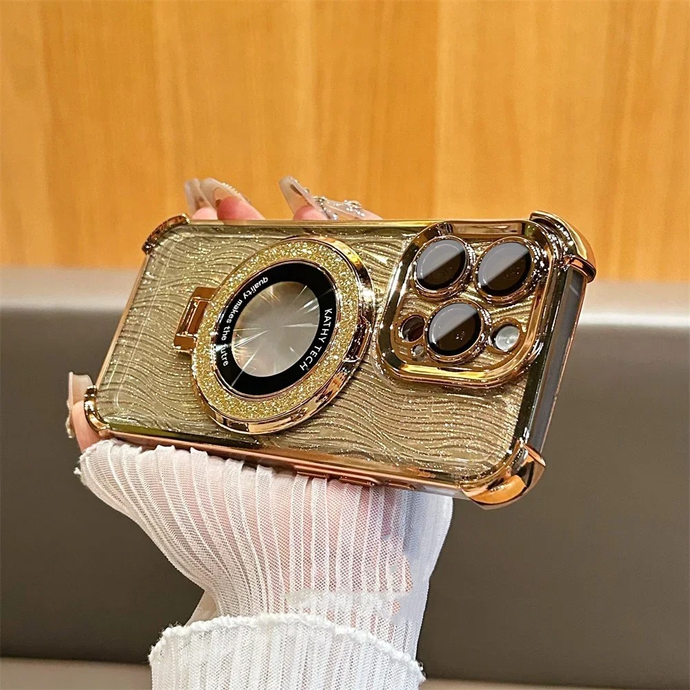 iPhone 16 Pro Max , 15 Pro Max, 14 Pro Max Glitter Water Ripple Magsafe Logo Hole Case