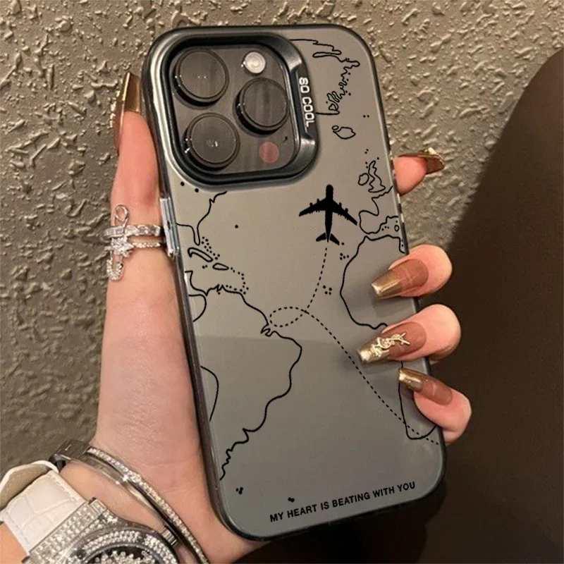 iPhone Airplane Route Design Phone Case For iPhone 16 Pro Max, 15 Pro Max, 14 Pro Max