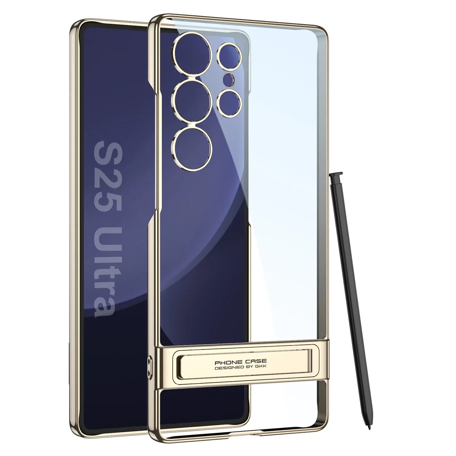 Transparent Stylish Golden Color With Stand Phone Case For Samsung Galaxy S25 Ultra