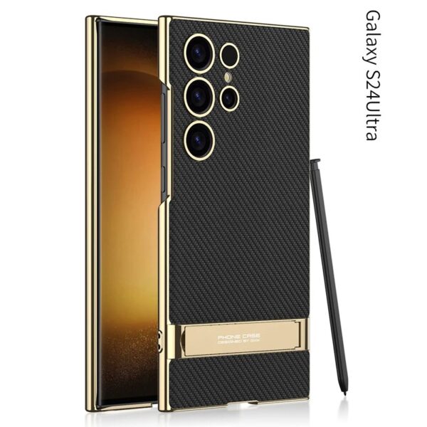 Samsung Galaxy S25 Ultra, S24 Ultra Electroplated Vegan Leather Stand And Mechanical Adjustable Stand Business Phone Case