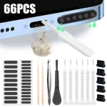 66pcs Smart Phones Dust Plug Speaker Mesh Sticker with Tweezers & Charging Port Protector Cleaning Kit